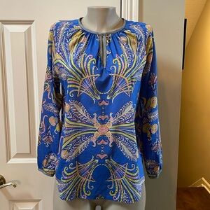 J.Crew Blue Print keyhole hook neckline Top, small